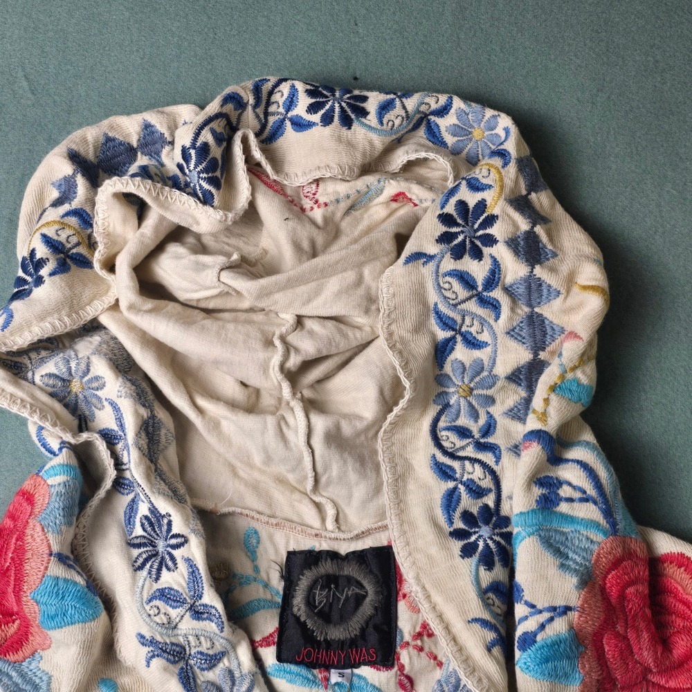 Johnny Was Biya Embroidered Cotton Hoodie Jacket Cream Boho Floral B51518-5 S - Picture 11 of 13